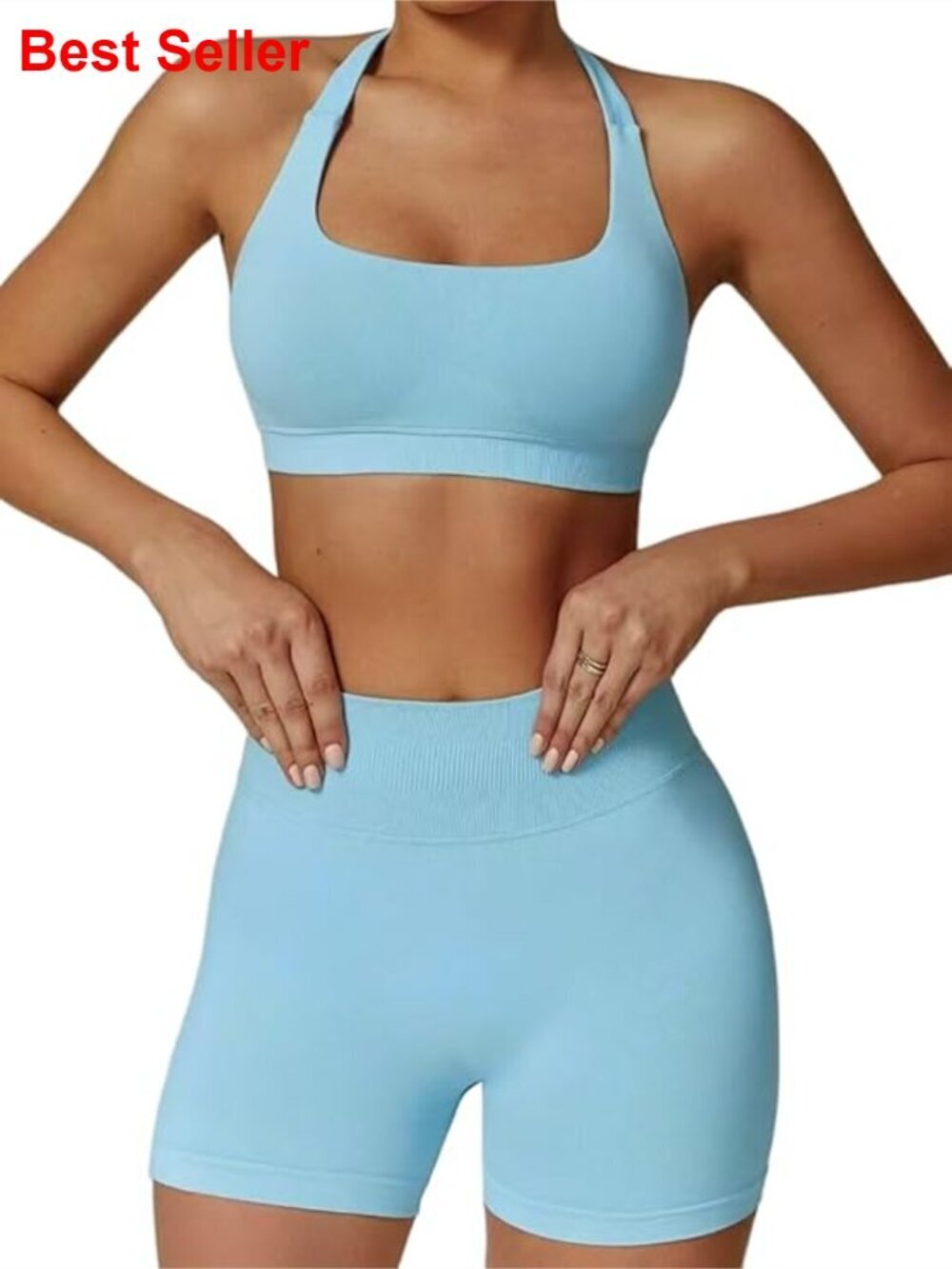Seamless Halter Sport Bra High Waist Shorts Workout Set